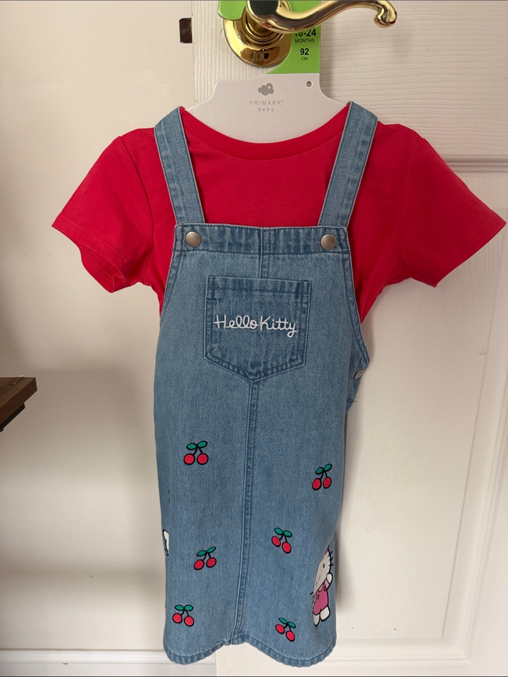 Hello Kitty Red Tee with Blue Denim Cherry Overall Dress
